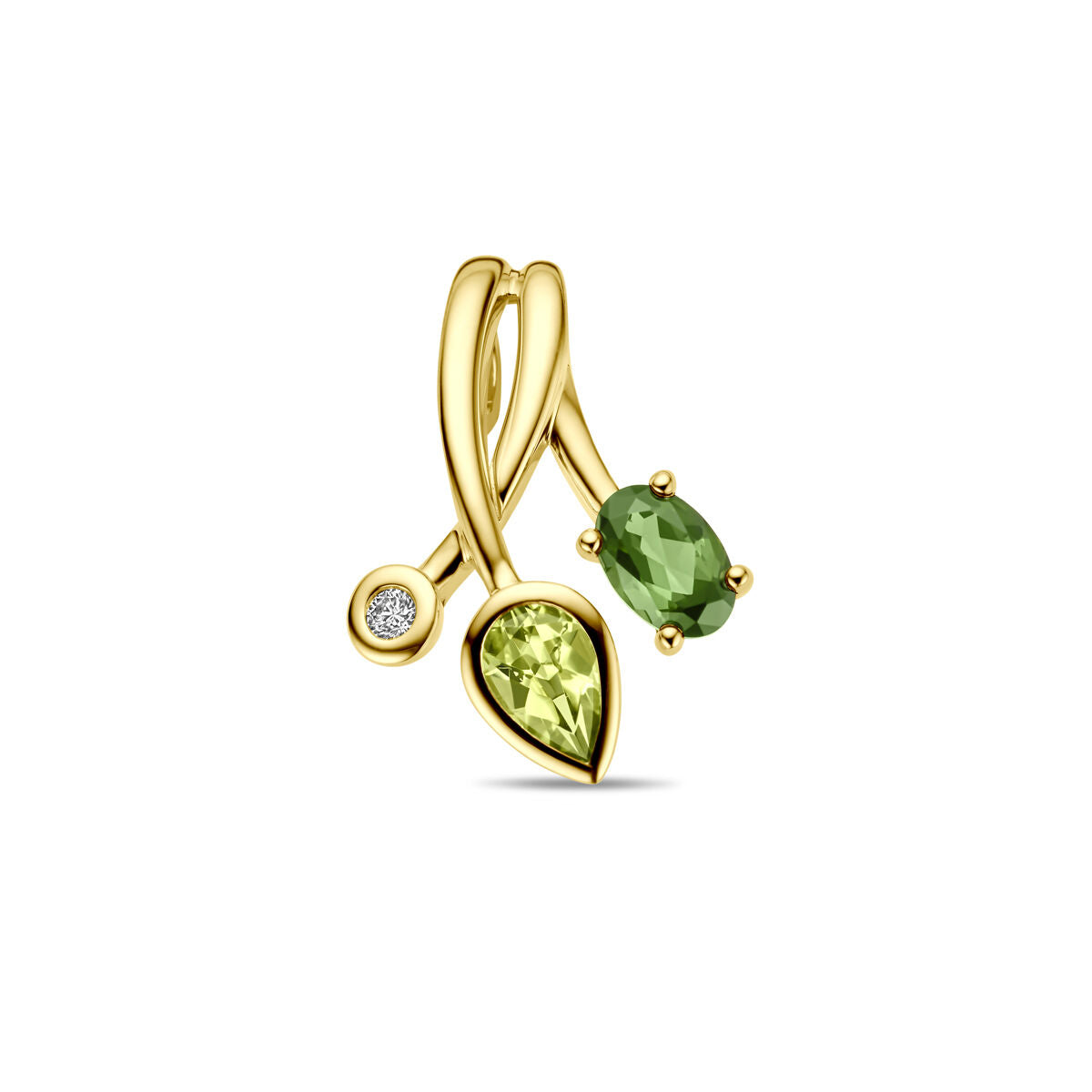 Hanger van 14K geelgoud met een groene toermalijn, peridot en een diamant van 0.03ct H SI.