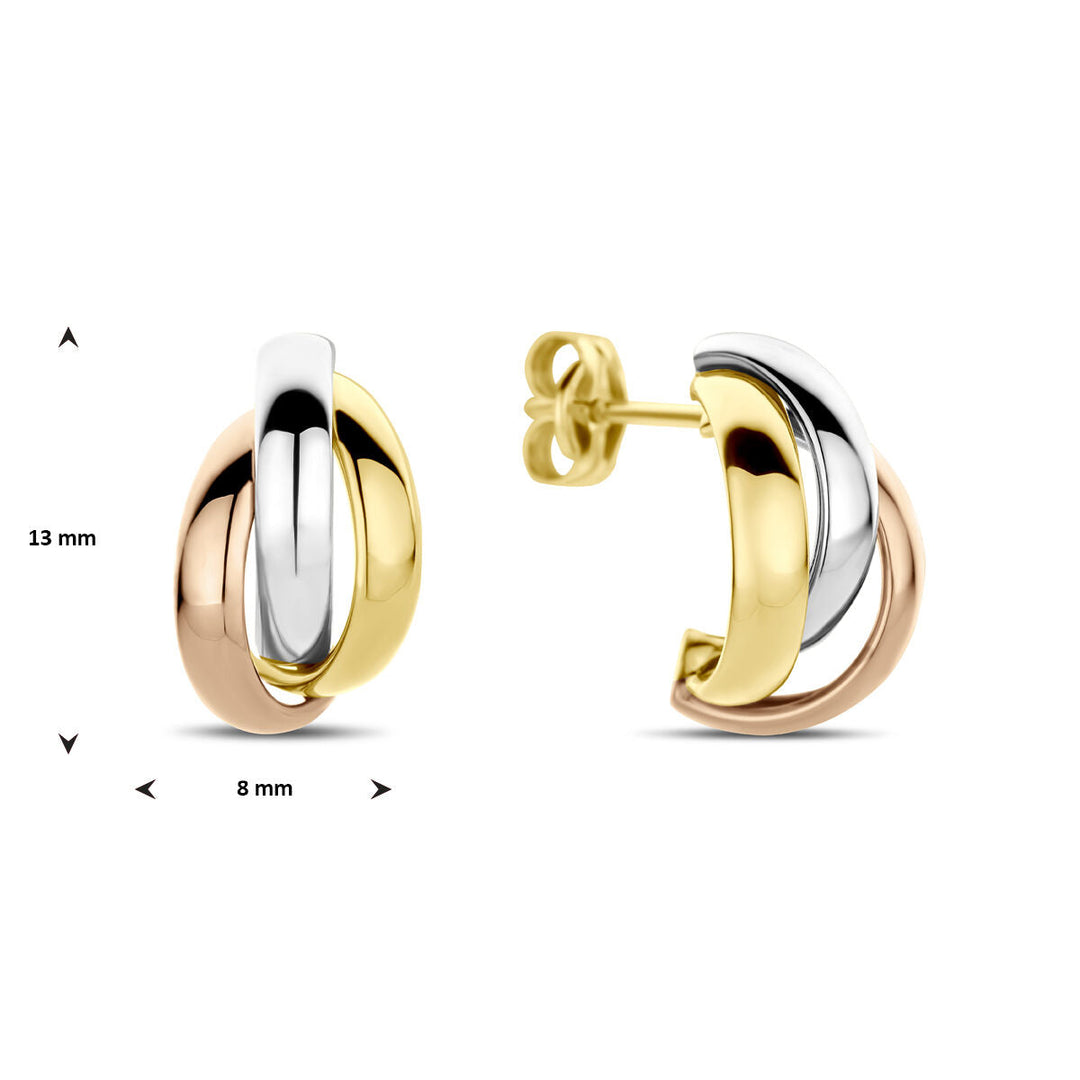 stekeroorringen tricolor 13 mm 14K tricolor goud