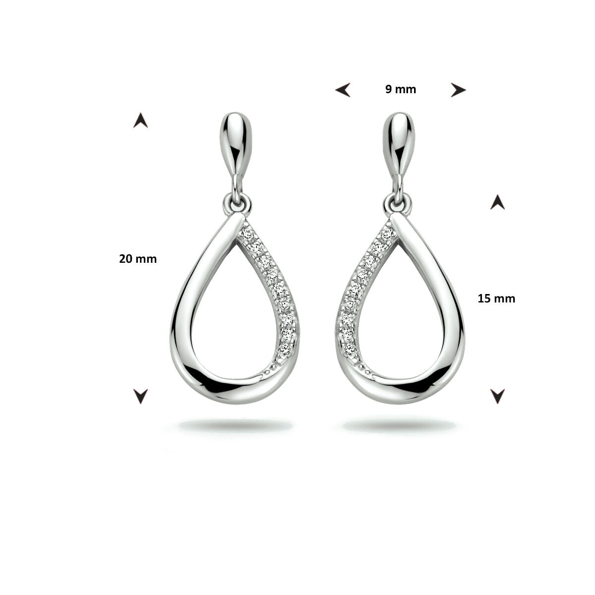 earrings drop zirconia silver rhodium plated