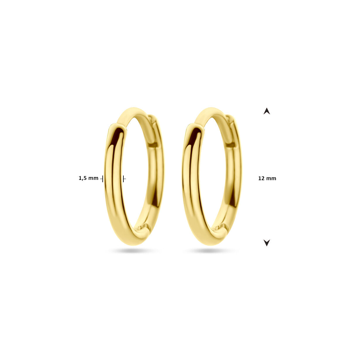 klapoorringen 1,5 mm ronde buis 14K geelgoud