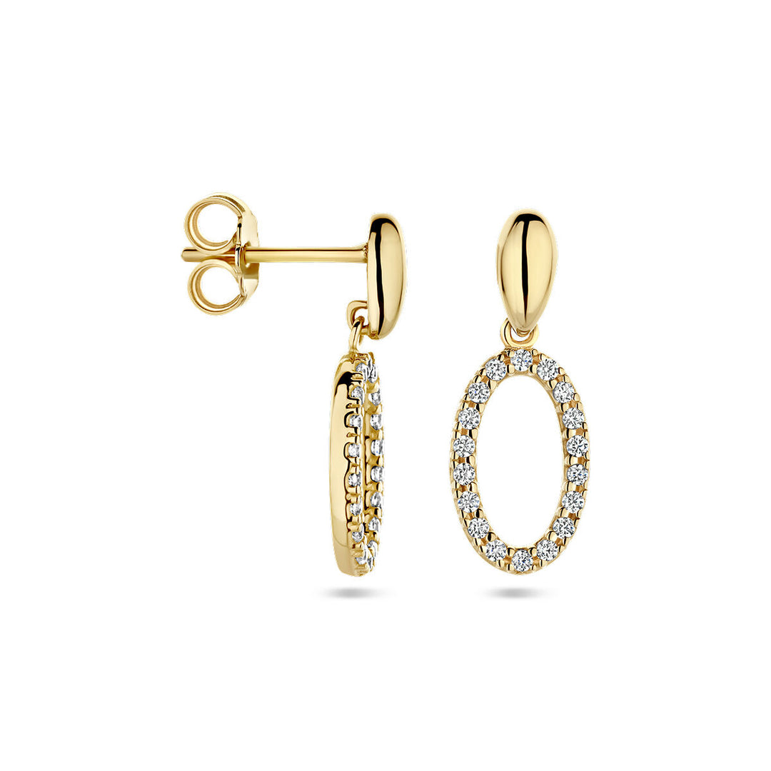 earrings oval zirconia 14K yellow gold