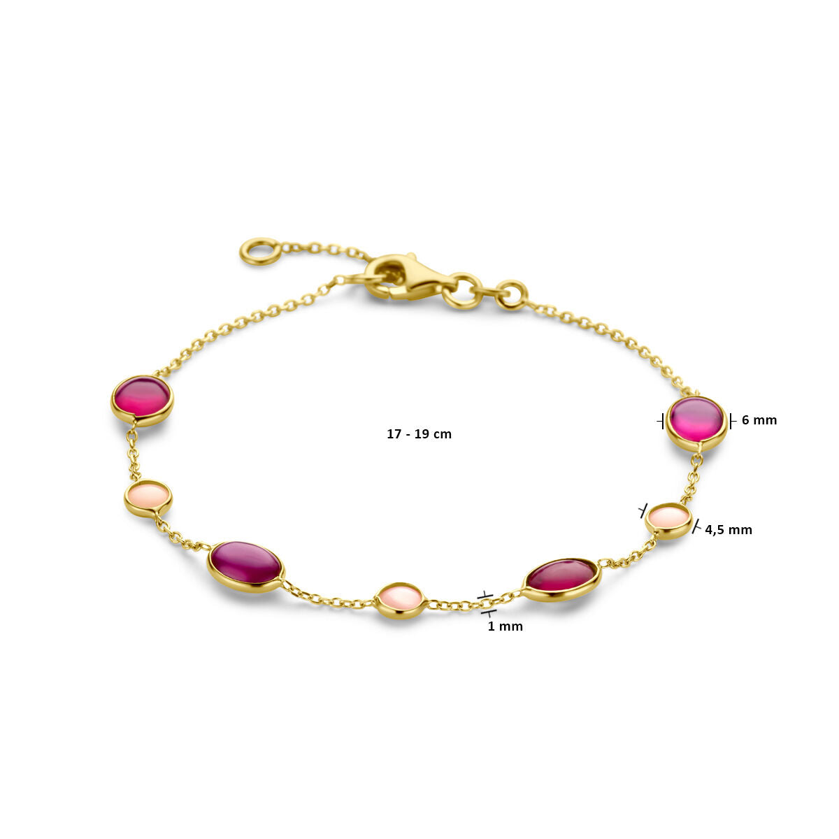 Gold bracelet ladies pink opal and ruby ​​14K