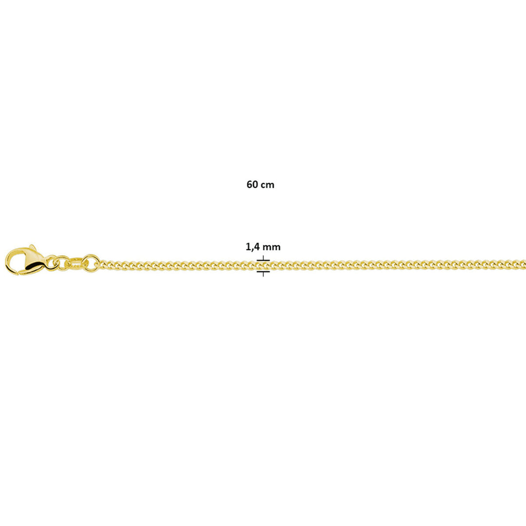necklace gourmette 4-sided cut 1.4 mm 3 micron silver gold plated (yellow)
