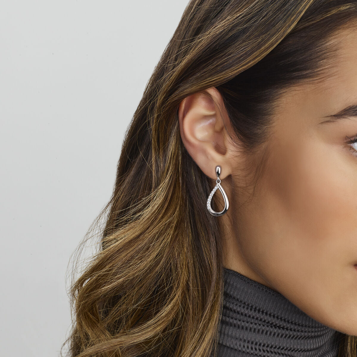 earrings drop zirconia silver rhodium plated