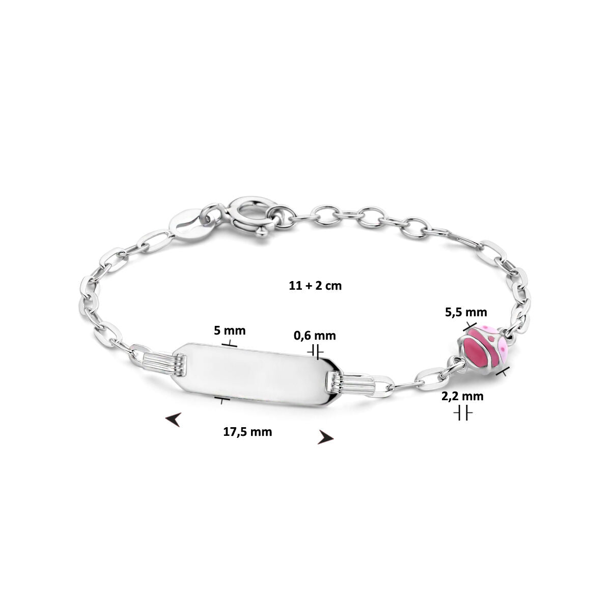 graveerarmband lieveheersbeestje plaat 5,0 mm 11 + 2 cm zilver gerhodineerd