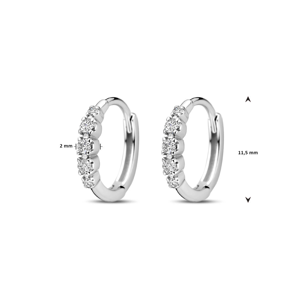 klapoorringen zirkonia 11,5 mm zilver gerhodineerd