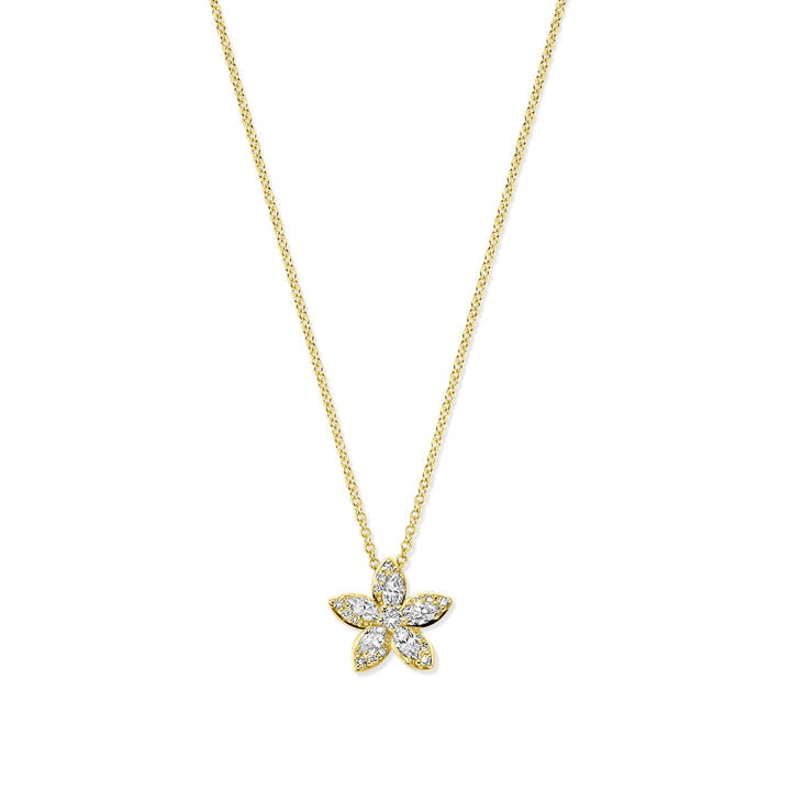 collier bloem diamant 0.42ct h si 41 - 43 - 45 cm 14K geelgoud