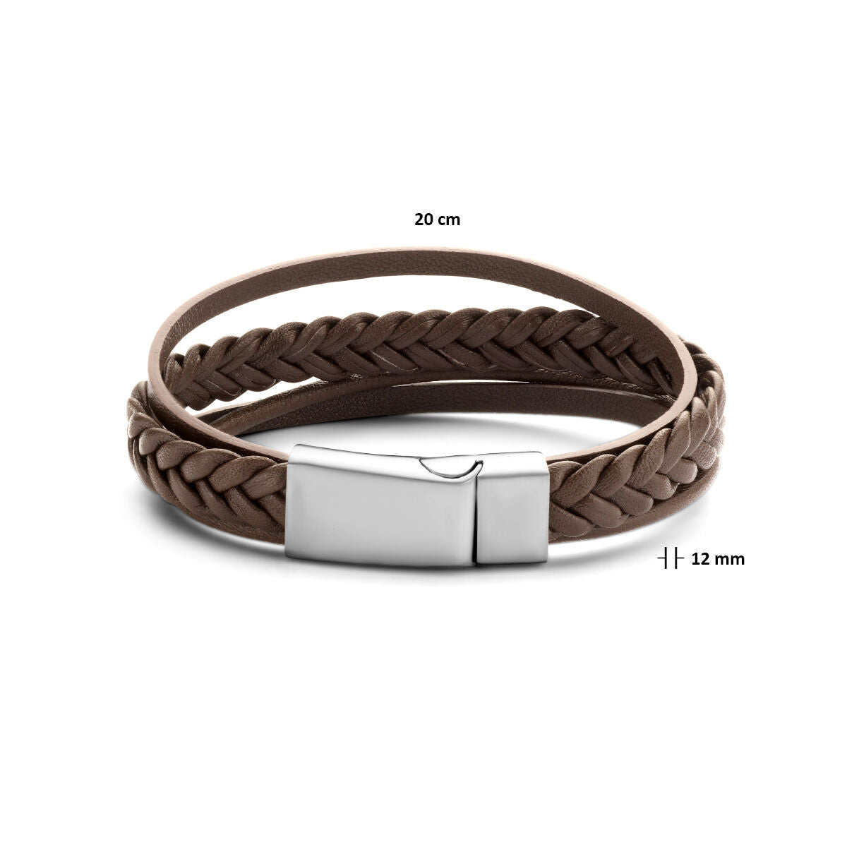 armband leer bruin 12mm edelstaal