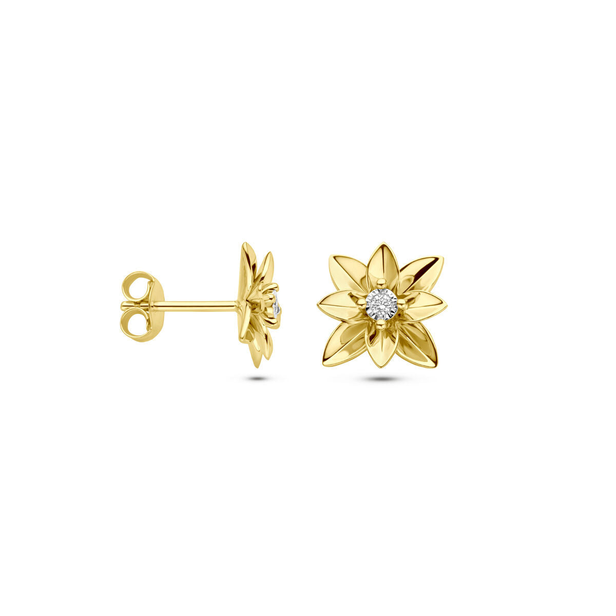 oorknoppen diamant 0.03ct (2x 0.015ct) h si 12 mm 14K bicolor goud geel/wit