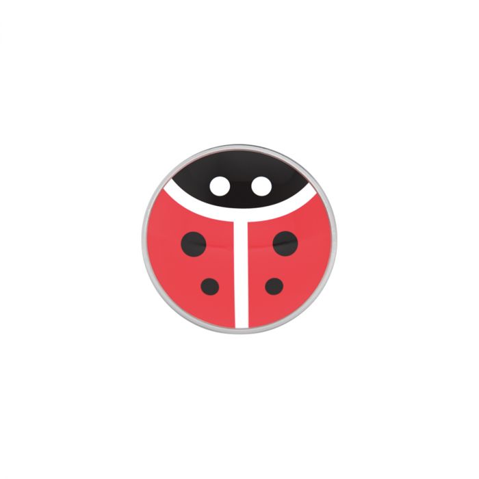 Een eenvoudige, minimalistische illustratie van een lieveheersbeestje weerspiegelt het speelse ontwerp van Studex Schietoorbellen lieveheerstbeestje staal-perfect voor kinderen die enthousiast zijn over gaatjes laten schieten of hun eerste oorbellen kiezen.