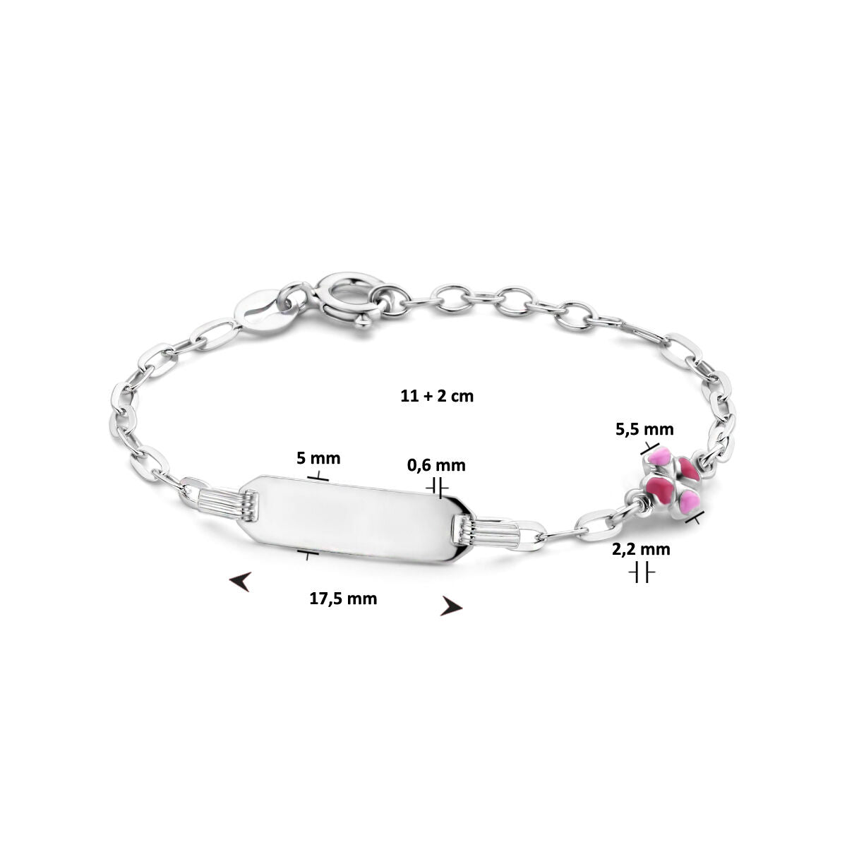 graveerarmband klaver plaat 5,0 mm 11 + 2 cm zilver gerhodineerd