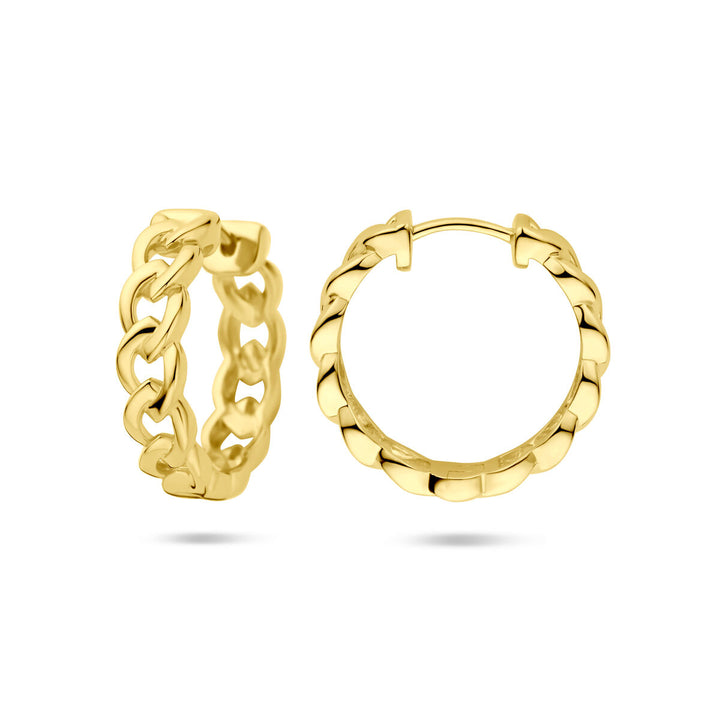 klapoorringen schakelmotief 18mm 1 micron zilver verguld (geel)