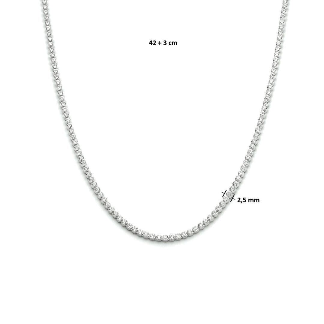 collier zirkonia 2,5 mm 42 + 3 cm zilver gerhodineerd