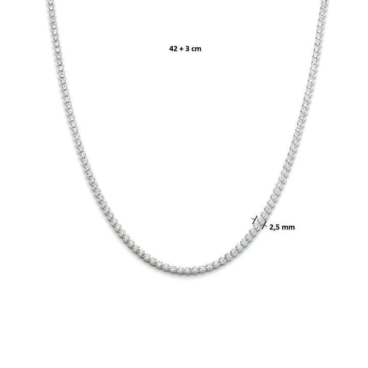 collier zirkonia 2,5 mm 42 + 3 cm zilver gerhodineerd