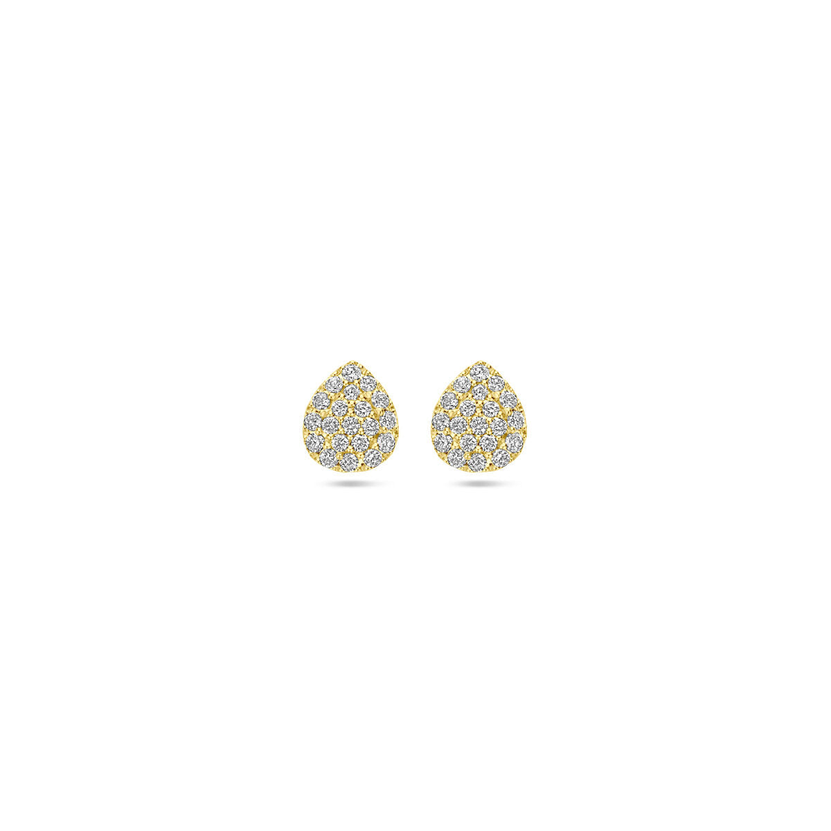 Druppelvormige oorknoppen van 14K geelgoud met 0.21 ct diamant (2x 0.105 ct) en een diameter van 6 mm.