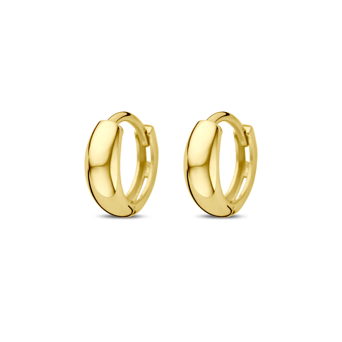Klapoorringen van 14K geelgoud, 10 mm in diameter, met een glanzende afwerking.