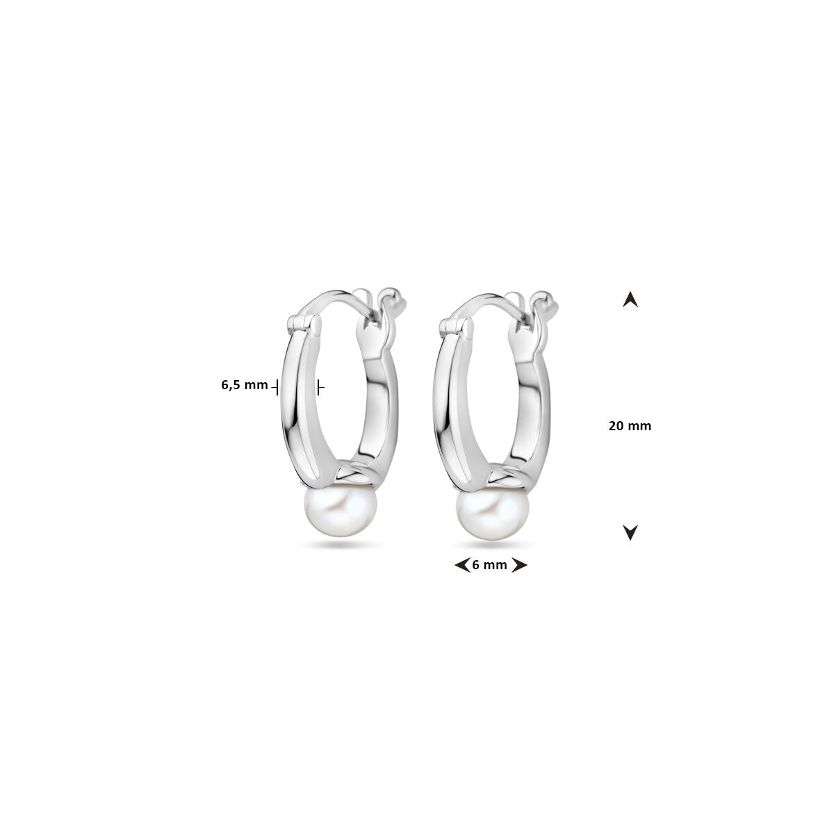oorringen parel 20 mm zilver gerhodineerd