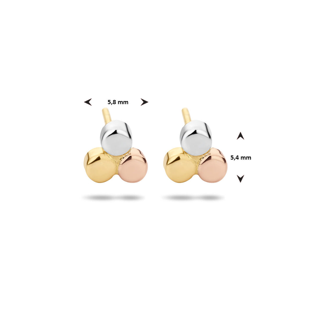 oorknoppen rondjes tricolor 14K tricolor goud