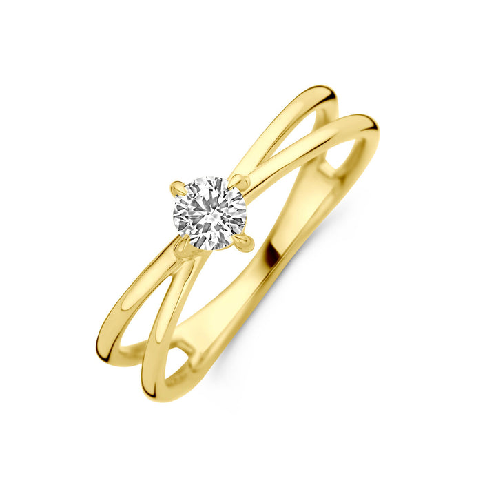 De Van der Kooij Collectie ring lab-grown diamant 0,25ct h si 14K geelgoud heeft een gespleten schachtband en een centrale 0,25ct lab-grown diamanten solitaire in 14k geelgoud.