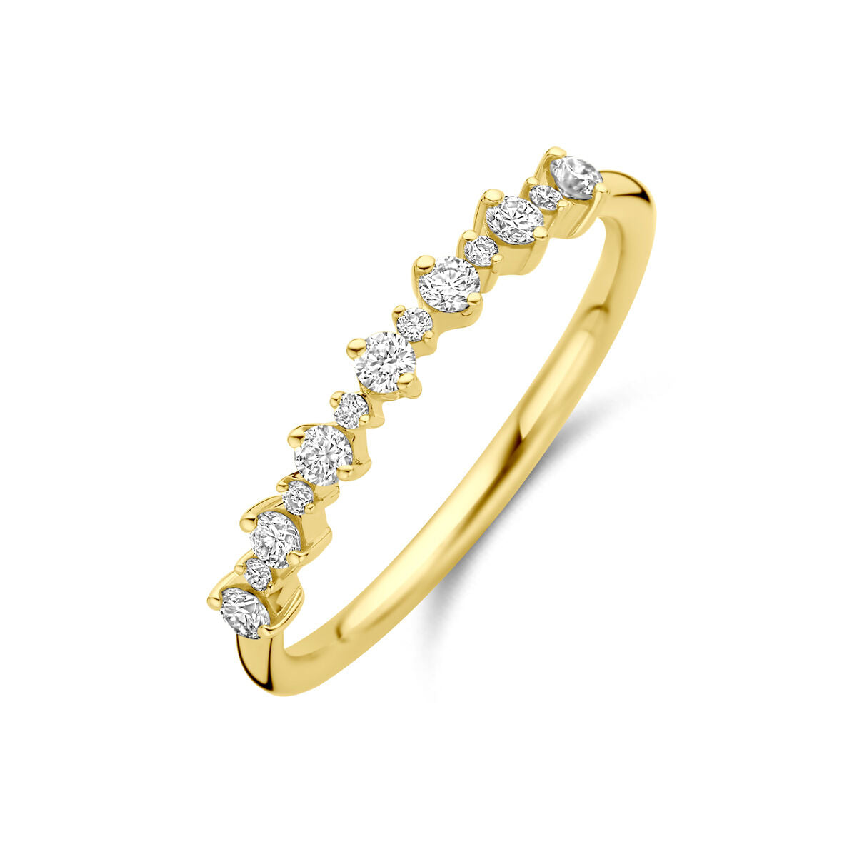 Ring van 14K geelgoud met lab-grown diamanten van 0.23ct in een golvende setting.