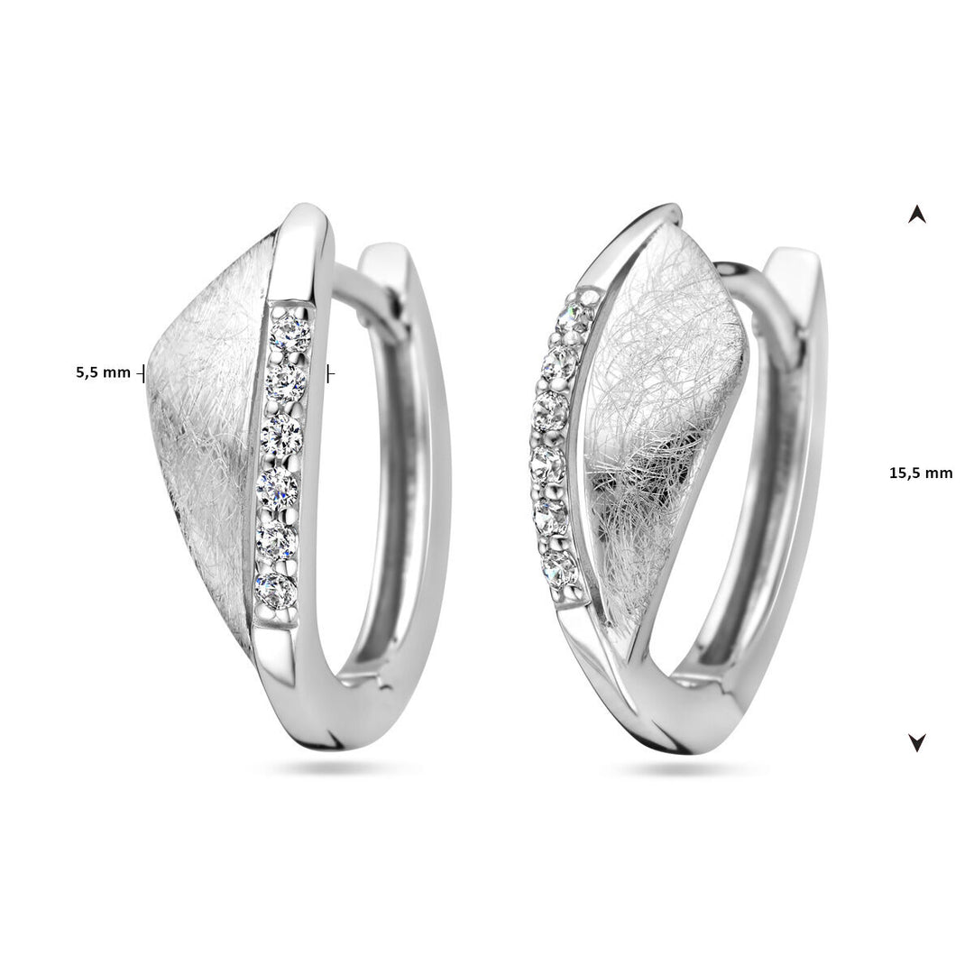 klapoorringen zirkonia gescratcht zilver gerhodineerd