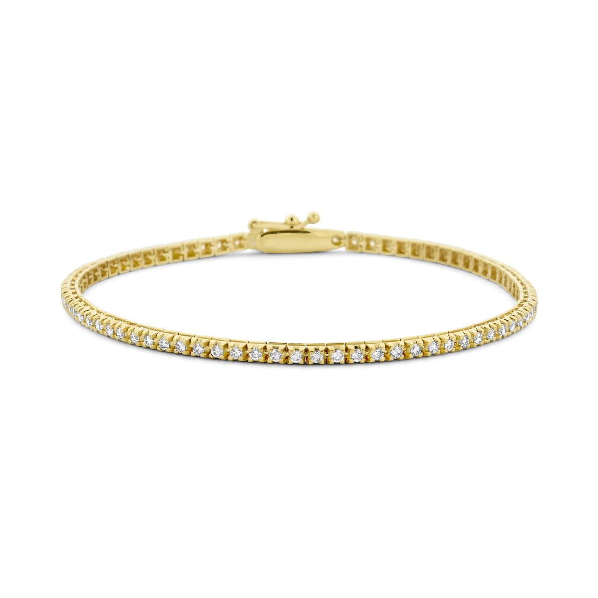 Tennisarmband van 14K geelgoud met diamanten van 1.00 ct, 2,0 mm breed en 17,5 cm lang.