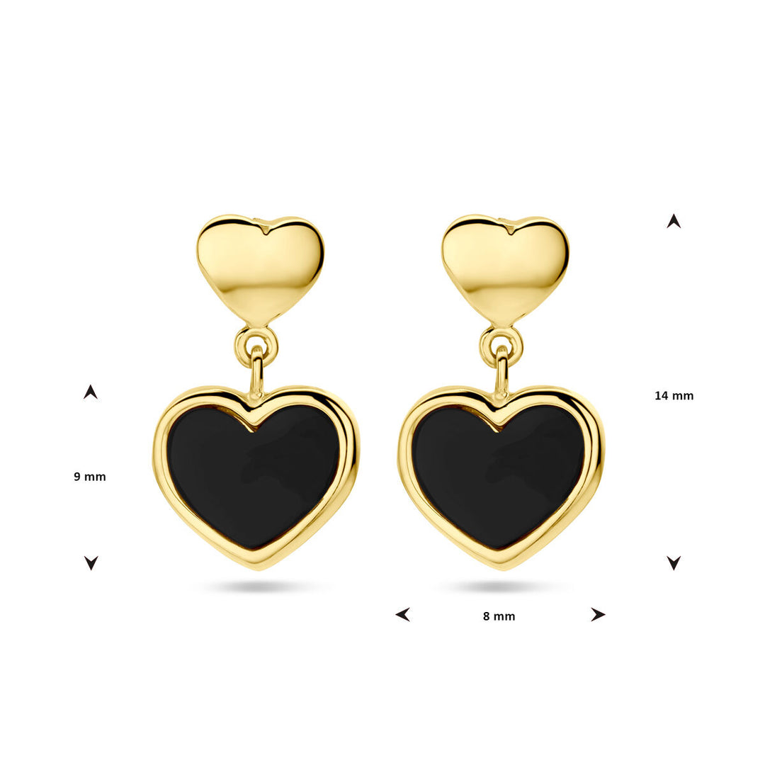 earrings hearts and onyx 14K yellow gold