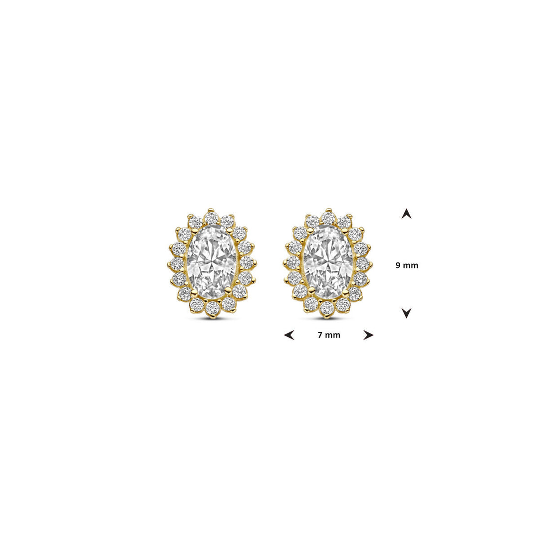 oorknoppen zirkonia 9 mm 14K geelgoud