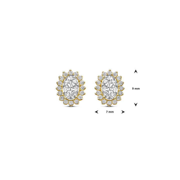 oorknoppen zirkonia 9 mm 14K geelgoud