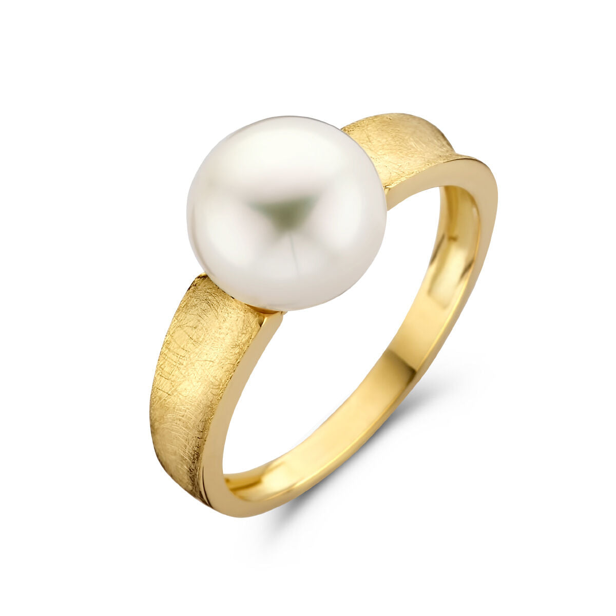 ring pearl scratched 14K yellow gold