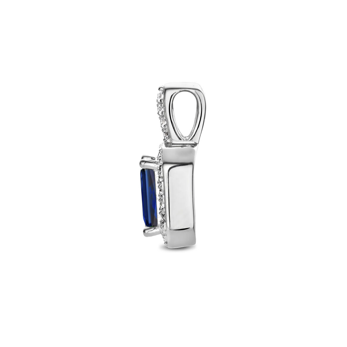 hanger blauw en wit zirkonia halo zilver gerhodineerd