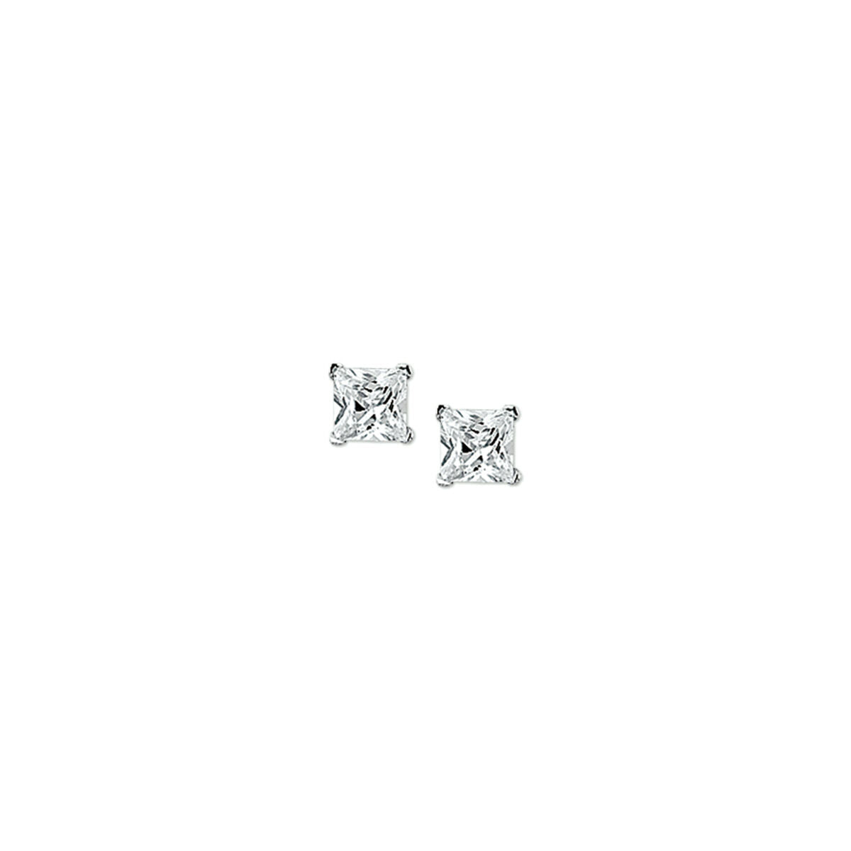 Een paar oorknoppen zirkonia zilver gerhodineerd van Van der Kooij Collectie, in een strakke minimale setting en getoond op een witte achtergrond-tijdloze dames sieraden voor elke gelegenheid.