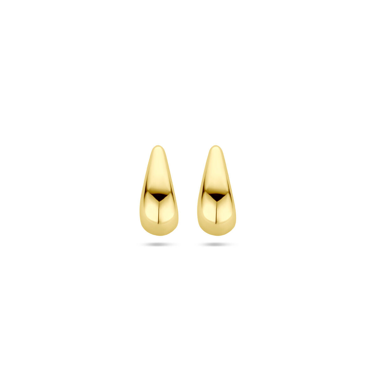 Druppelvormige oorknoppen van 14K geelgoud, 13 mm lang met een glanzende afwerking.