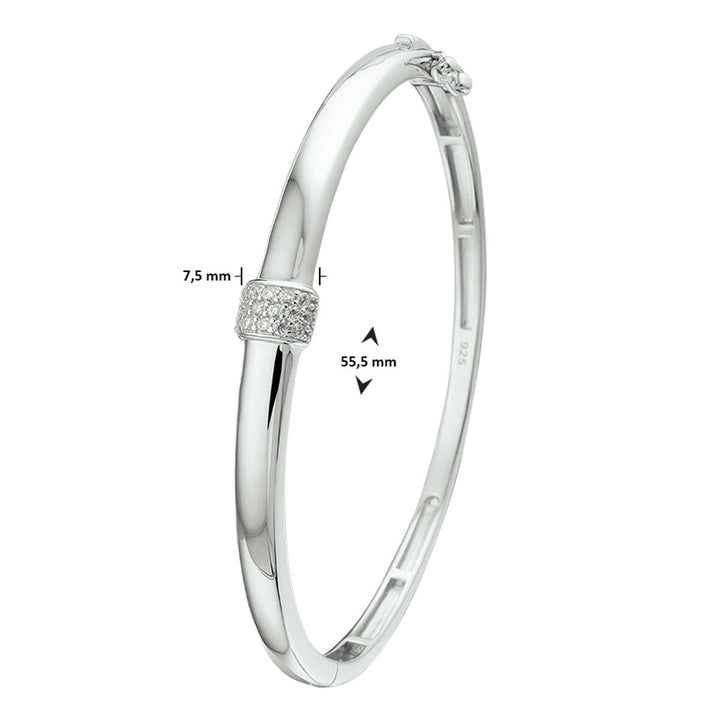 bangle scharnier zirkonia 7,5 x 60 mm zilver gerhodineerd