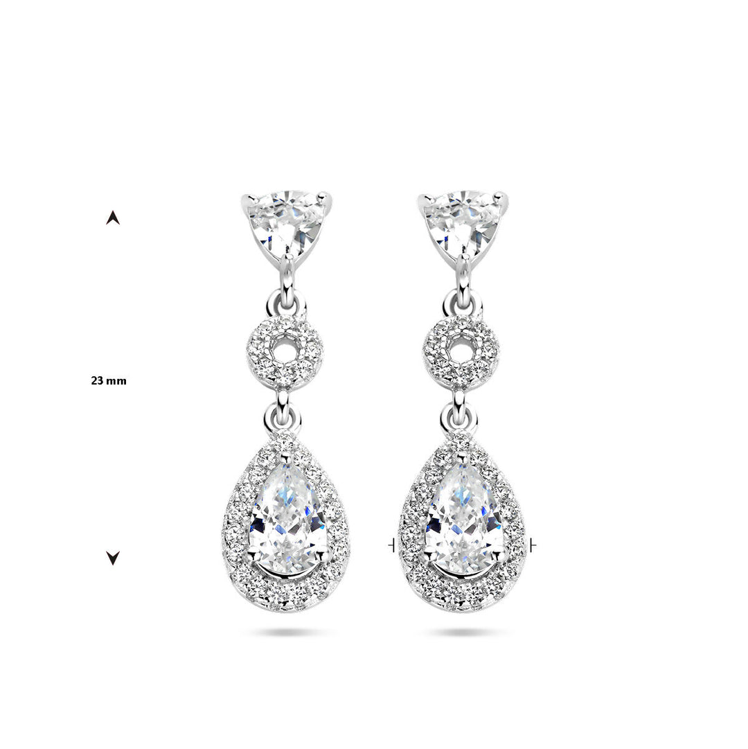 earrings zirconia halo silver rhodium plated