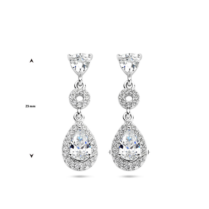 earrings zirconia halo silver rhodium plated
