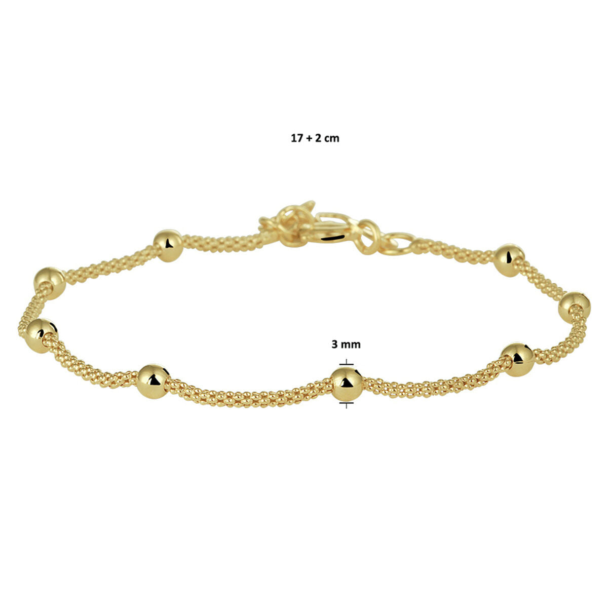 armband bolletjes 3,0 mm 17 + 2 cm 3 micron zilver verguld (geel)