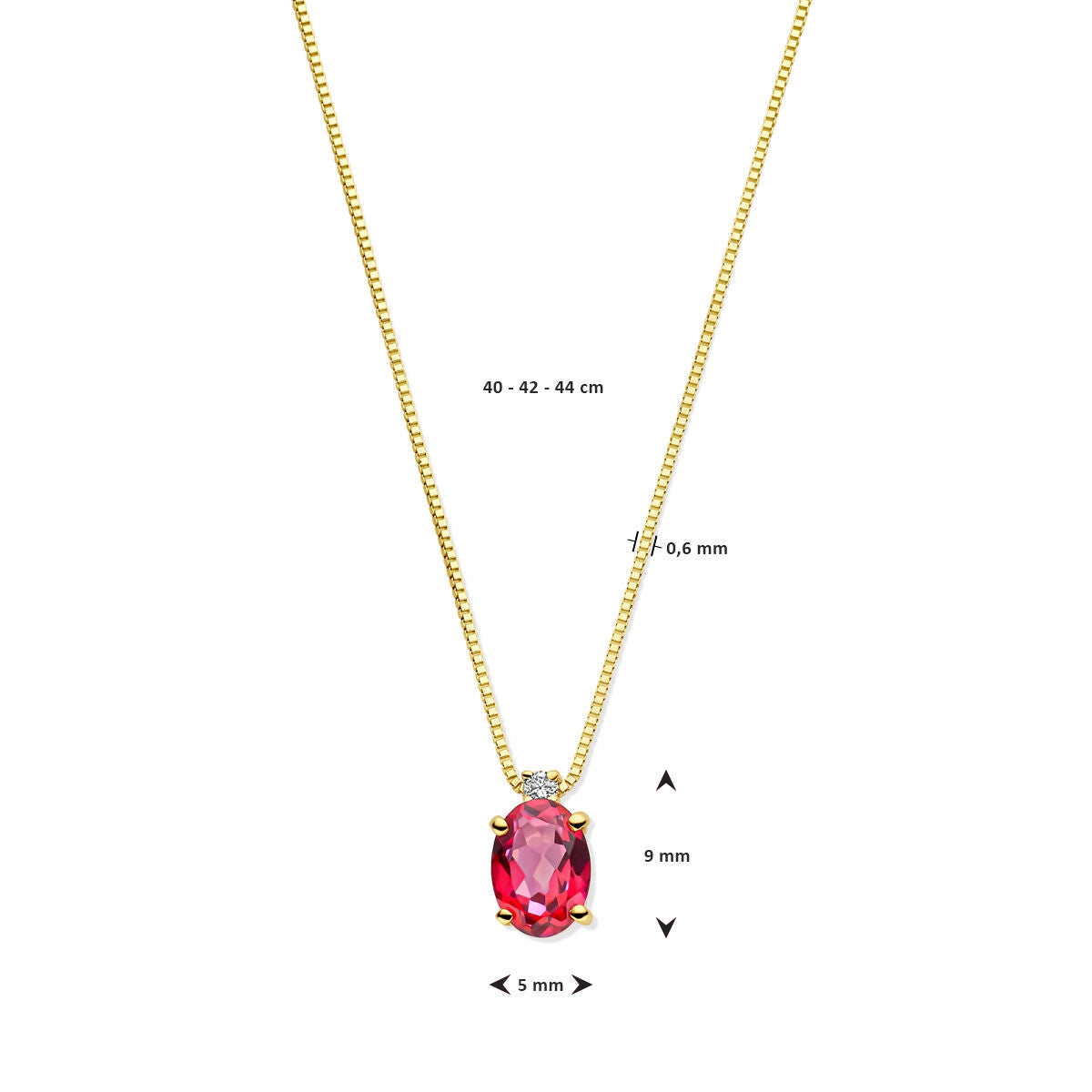 Gouden dames ketting roze topaas en diamant 14K