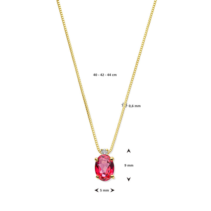 Gouden dames ketting roze topaas en diamant 14K