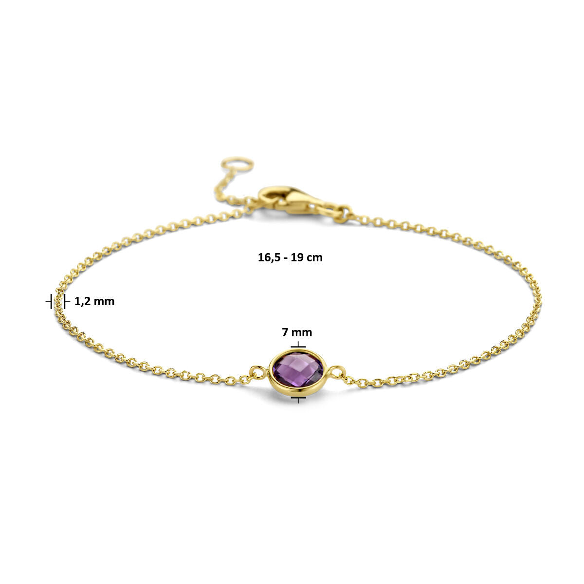 armband amethist 16,5 - 19 cm 14K geelgoud