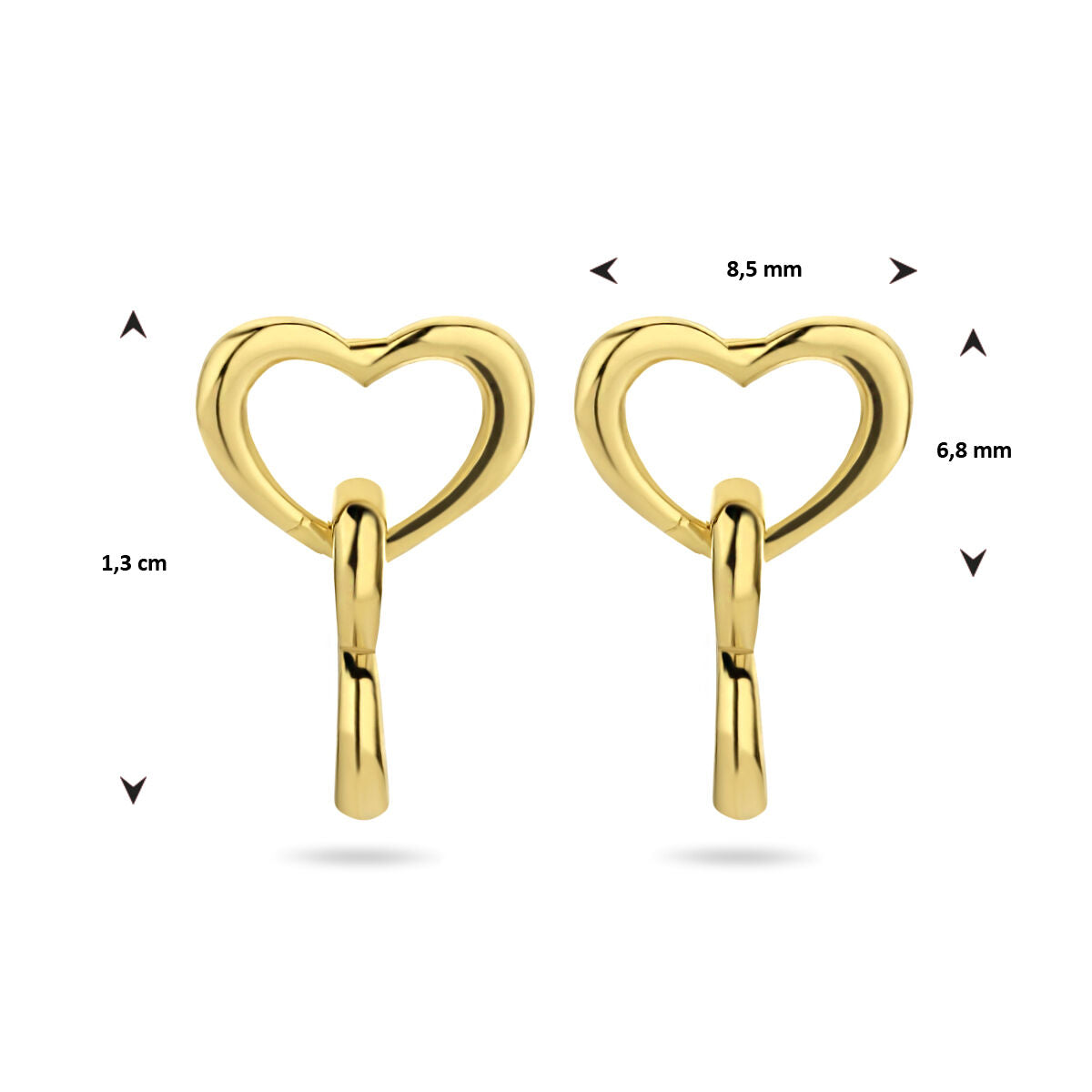 earrings hearts 1 micron silver gold plated (yellow)