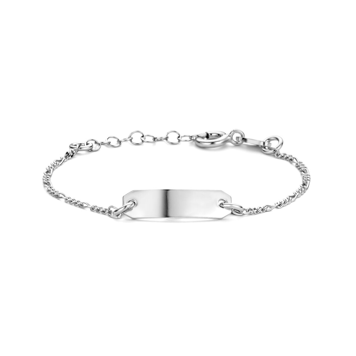 Zilveren gerhodineerde graveerarmband met een plaat van 5,0 mm en een lengte van 16 + 2 cm.