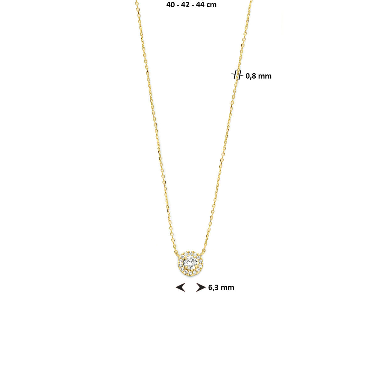 collier zirkonia 40 - 42 - 44 cm halo 14K geelgoud
