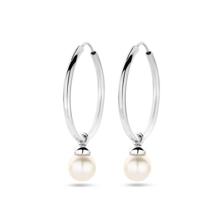 oorringen parel 35 mm zilver gerhodineerd