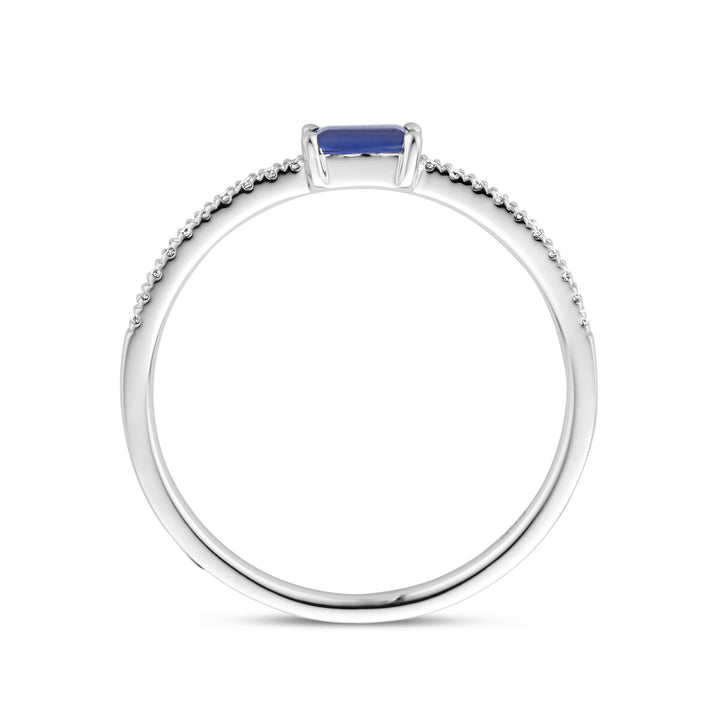 ring blauw saffier en diamant 0.06ct h si 14K witgoud