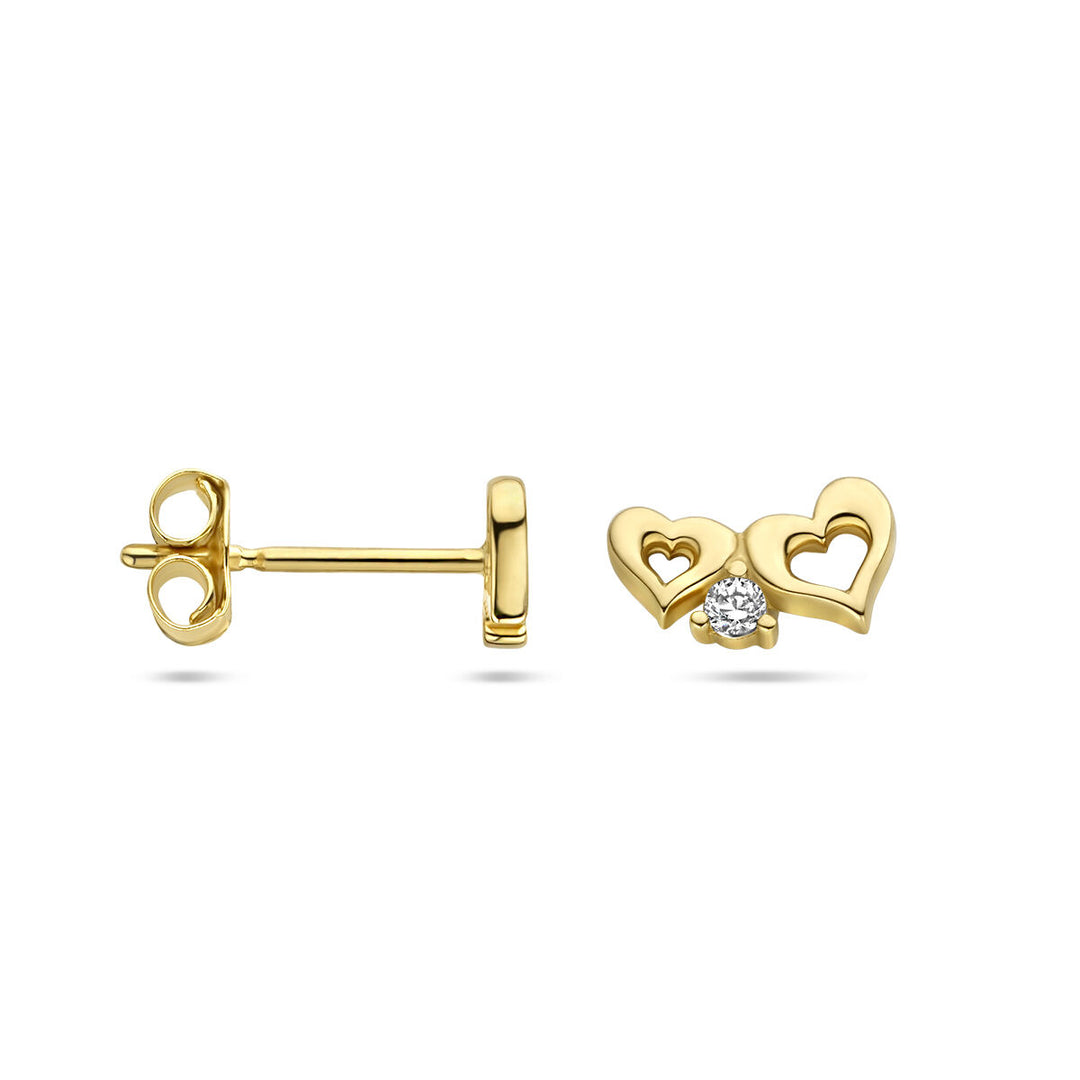 earrings with hearts zirconia 14K yellow gold