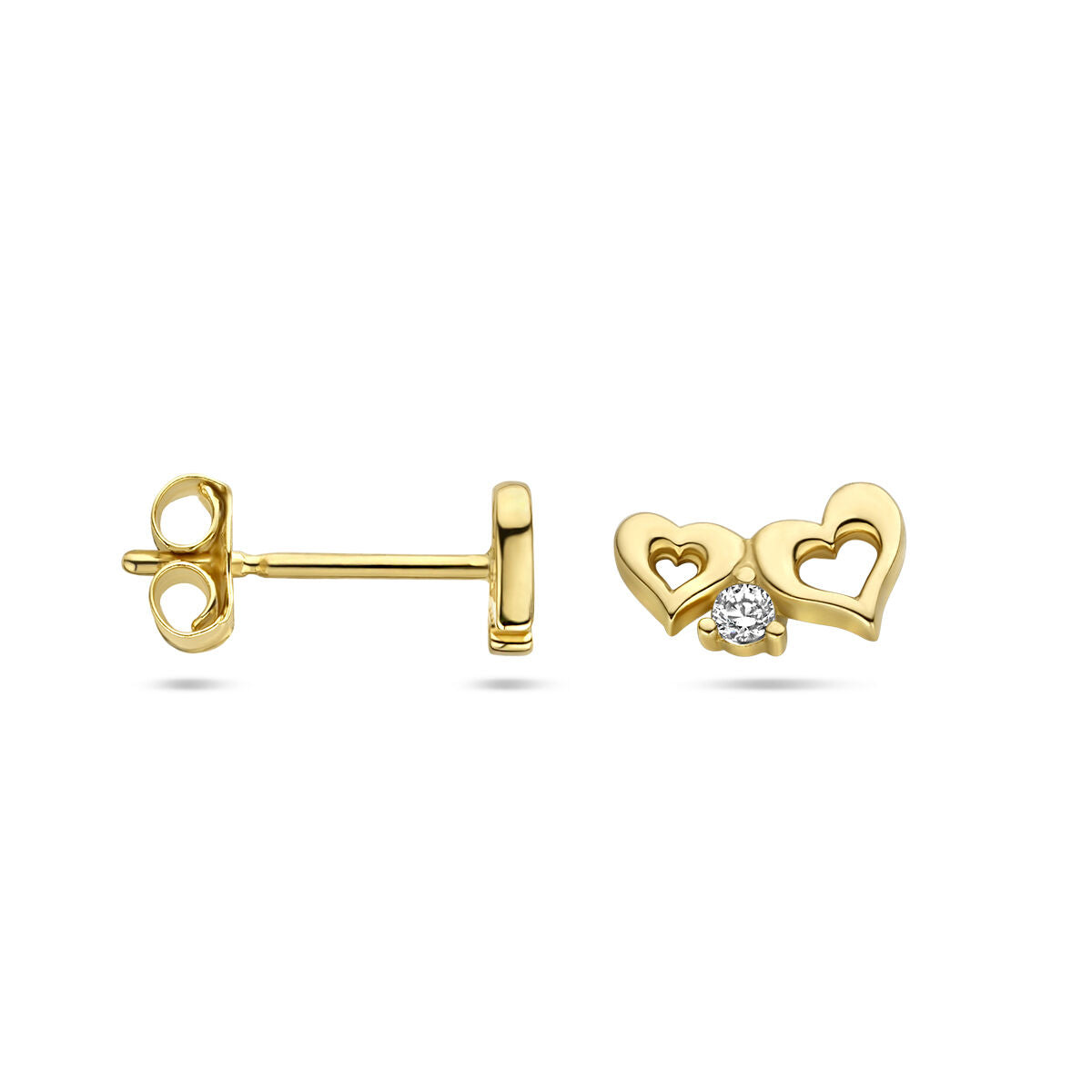 oorknoppen hartjes zirkonia 14K geelgoud