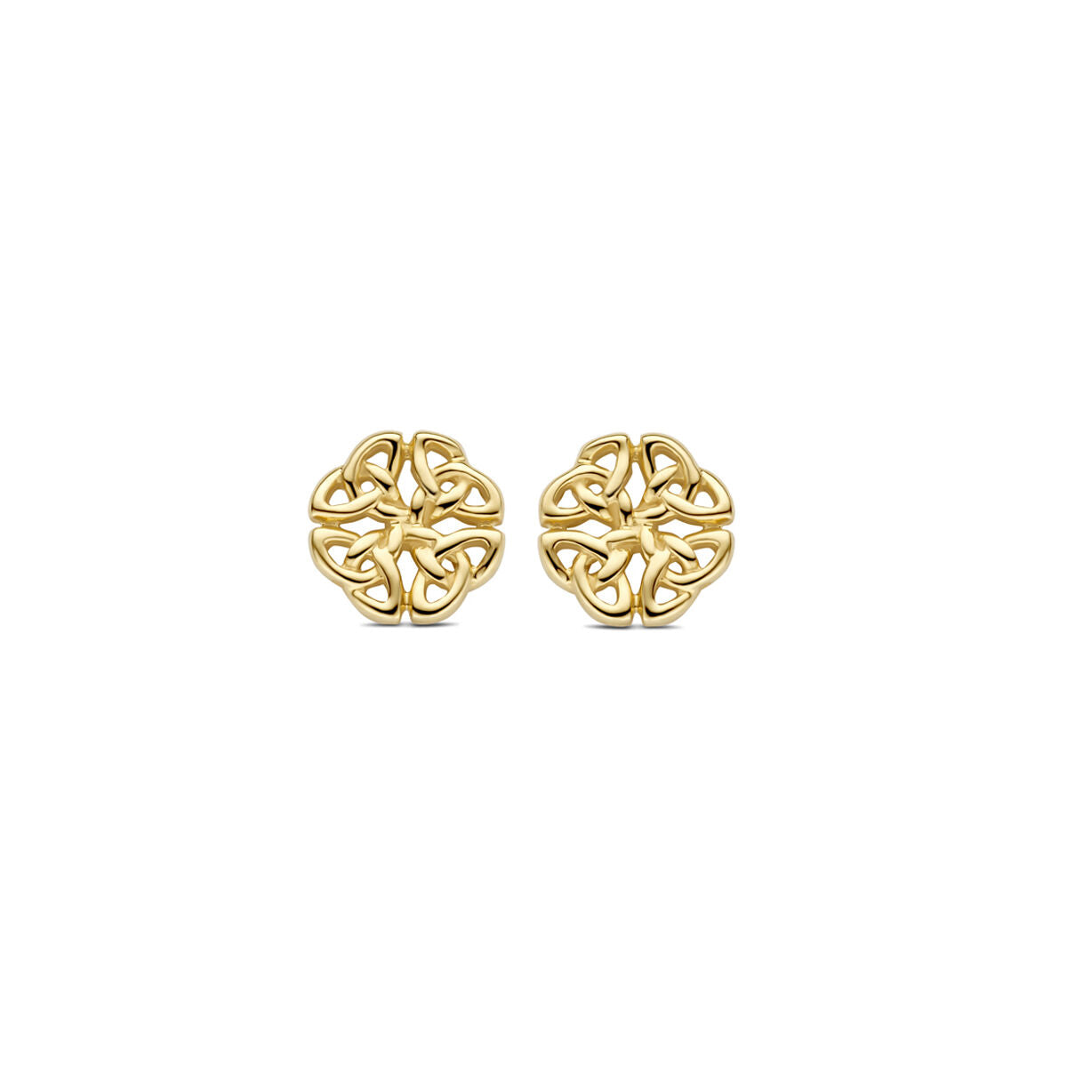 Oorknoppen van 14K geelgoud met een decoratief, geknoopt ontwerp van 7 mm.