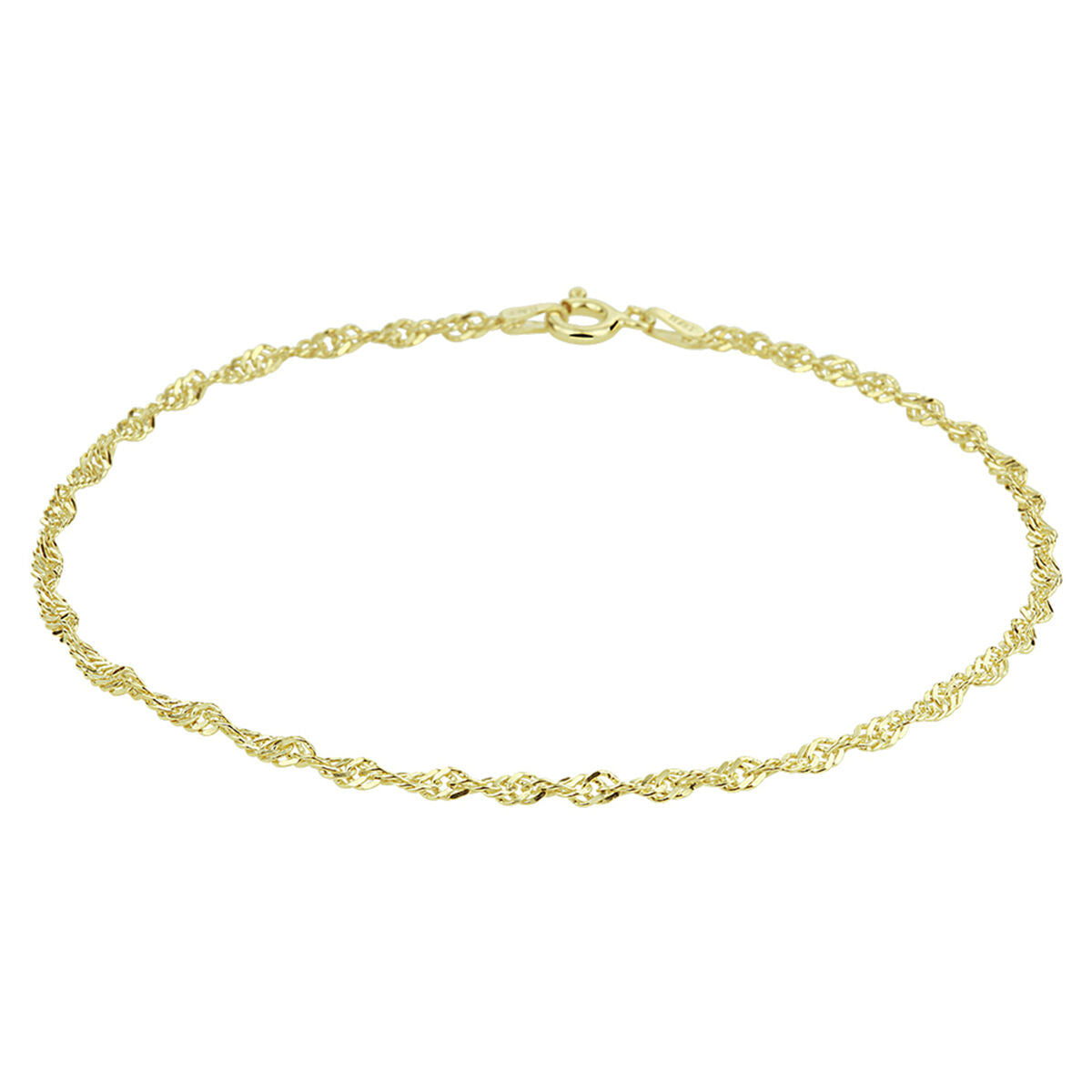 Enkelbandje van 3 micron verguld zilver in een Singapore schakeling, 24 cm lang en 2,25 mm breed.