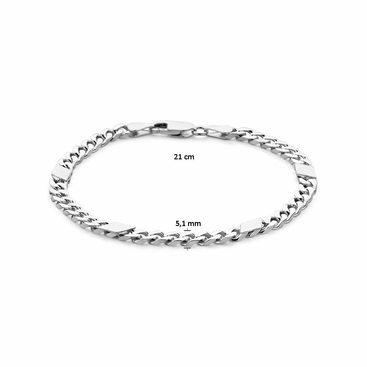 bracelet gourmette with spacer 5.1 mm 21 cm 6-sided cut silver white